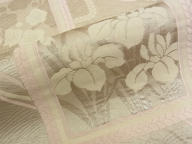 平和屋着物■六通柄袋帯 唐織 色紙吉祥花文 銀糸 逸品 n-am0873
