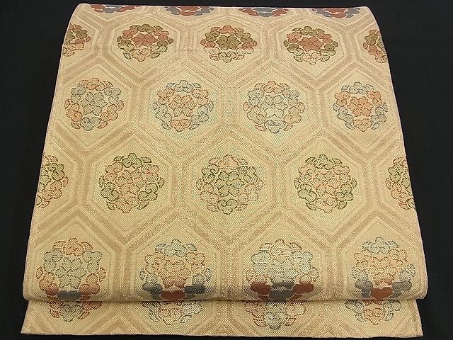 平和屋着物■六通柄袋帯 花菱亀甲文 金糸 逸品 n-am0878