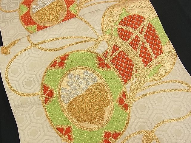 平和屋着物■六通柄袋帯 唐織 鼓吉祥文 金銀糸 逸品 n-am0900