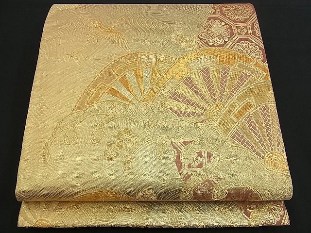 平和屋着物■六通柄袋帯 立波片輪車吉祥文 金糸 逸品 n-am0949