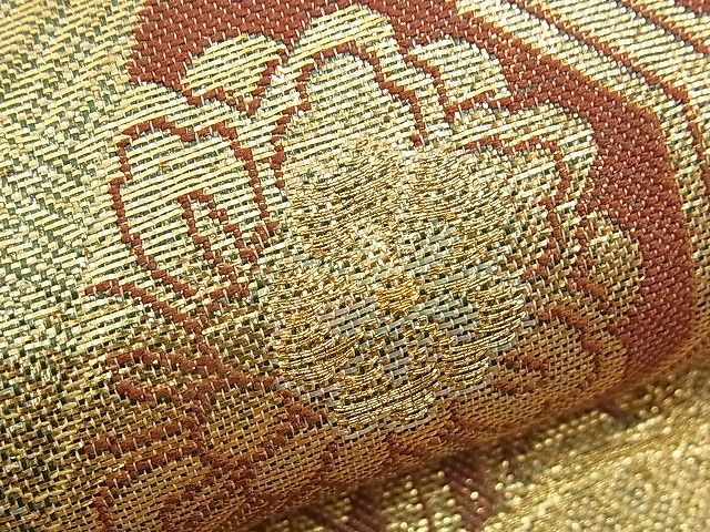平和屋着物■六通柄袋帯 立波片輪車吉祥文 金糸 逸品 n-am0949