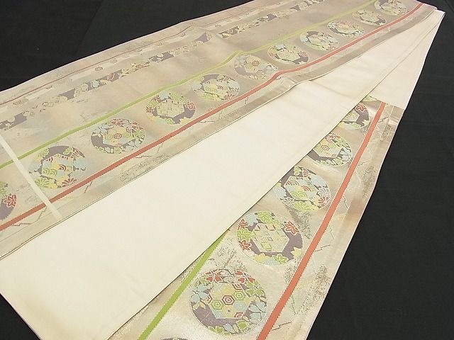 平和屋着物■六通柄袋帯 作家物 吉祥花丸文 銀糸 逸品 n-am0961