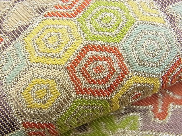 平和屋着物■六通柄袋帯 作家物 吉祥花丸文 銀糸 逸品 n-am0961