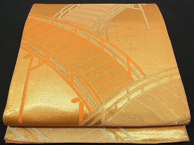 平和屋着物■六通柄袋帯 唐織 渡橋文 金糸 逸品 n-am0974