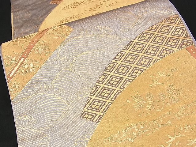 平和屋着物■六通柄袋帯 地紙経巻文 金糸 逸品 n-am1092