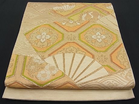 平和屋着物■六通柄袋帯 唐織 扇面吉祥花文 金糸 逸品 n-ar1916