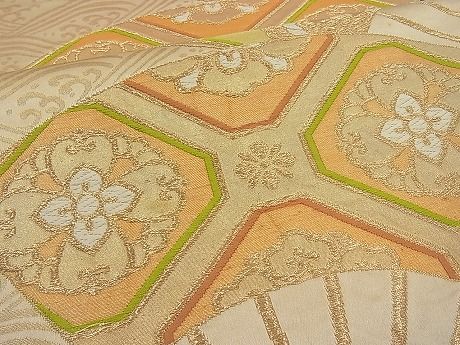 平和屋着物■六通柄袋帯 唐織 扇面吉祥花文 金糸 逸品 n-ar1916