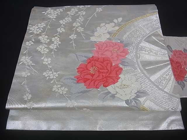 平和屋着物■九寸名古屋帯 片輪車草花文 金銀糸 引箔 逸品 ar3505