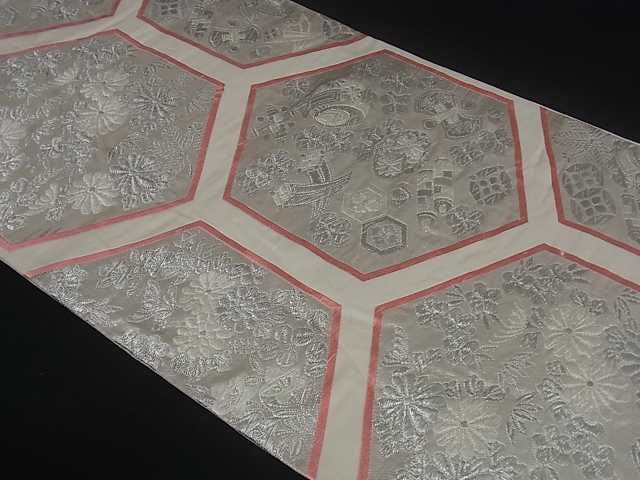 平和屋着物■六通柄袋帯 亀甲花文 宝尽くし 銀糸 逸品 ar3757