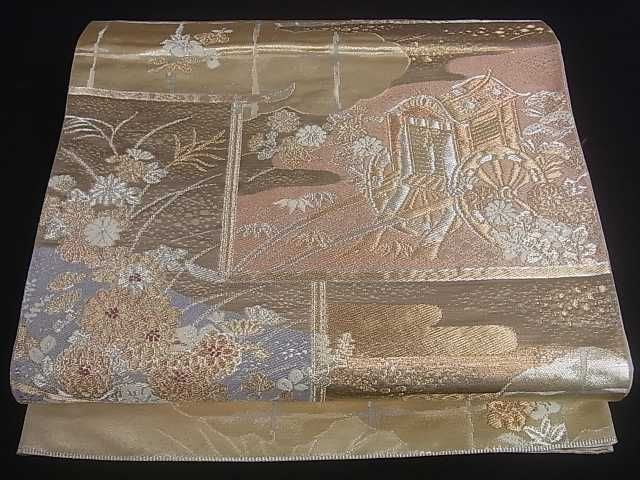 平和屋着物■六通柄袋帯 御所車花文 金銀糸 逸品 ar3791