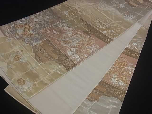 平和屋着物■六通柄袋帯 御所車花文 金銀糸 逸品 ar3791