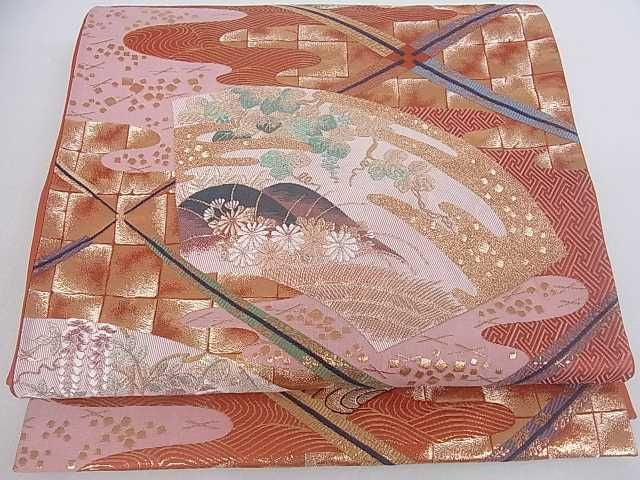 平和屋着物■六通柄袋帯 九百錦 聖風雅扇文 金糸 逸品 ar5275