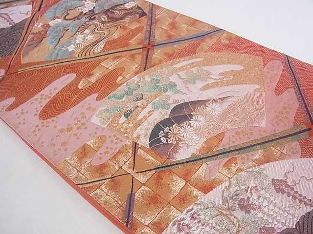 平和屋着物■六通柄袋帯 九百錦 聖風雅扇文 金糸 逸品 ar5275