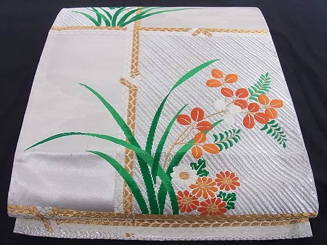 平和屋着物■六通柄袋帯 唐織 草花文 金銀糸 正絹 逸品 A-az4833