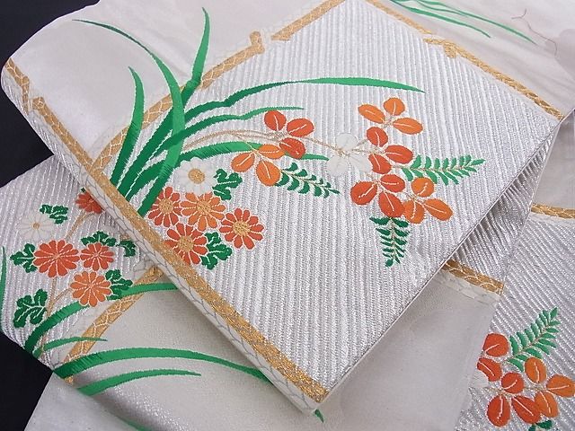 平和屋着物■六通柄袋帯 唐織 草花文 金銀糸 正絹 逸品 A-az4833