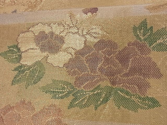 平和屋着物■佐賀錦 六通柄袋帯 草花文 金糸 正絹 逸品 A-az4843