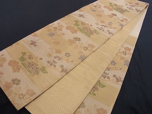 平和屋着物■佐賀錦 六通柄袋帯 草花文 金糸 正絹 逸品 A-az4843