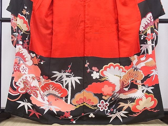 平和屋本店■極上 アンティーク 大正ロマン 振袖 駒刺繍 檜扇鳳凰吉祥花文 金彩 逸品 BAAA3179zb4 - 平和屋