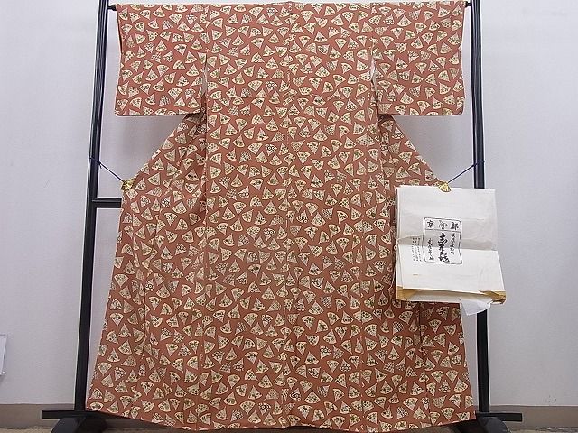 平和屋本店■極上 銀座 志ま亀 小紋 扇面吉祥花文 畳紙付き 逸品 BAAF0444zb4 - 平和屋
