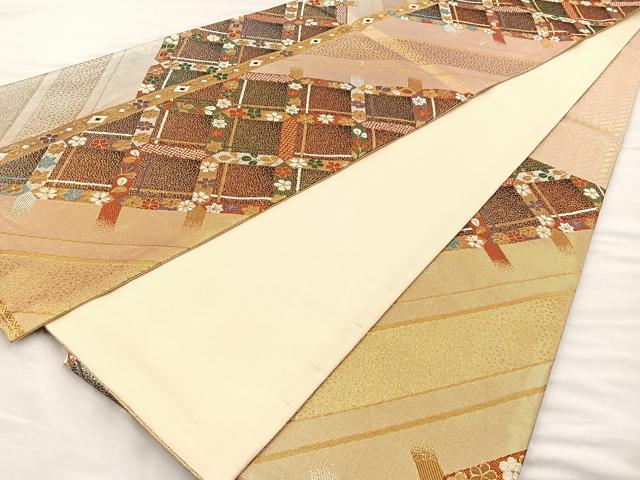 平和屋着物◎六通柄袋帯 菱天井間道 金糸 逸品 BAAK0306qt