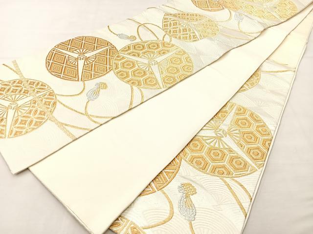 平和屋着物◎六通柄袋帯 扇面丸文 金銀糸 正絹 逸品 BAAK0621if