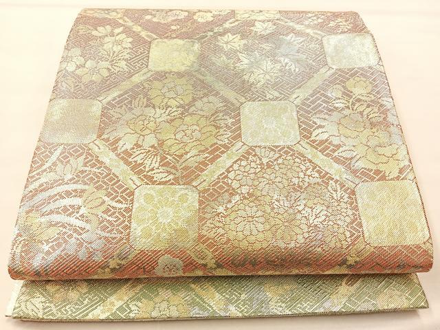 平和屋着物◎佐賀錦 六通柄袋帯 蜀江花文 金糸 正絹 逸品 BAAK0624if