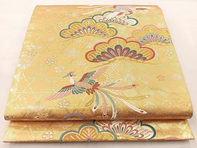 平和屋着物◎六通柄袋帯 唐織 慶松鳳凰文 金銀糸 正絹 逸品 BAAK0626if