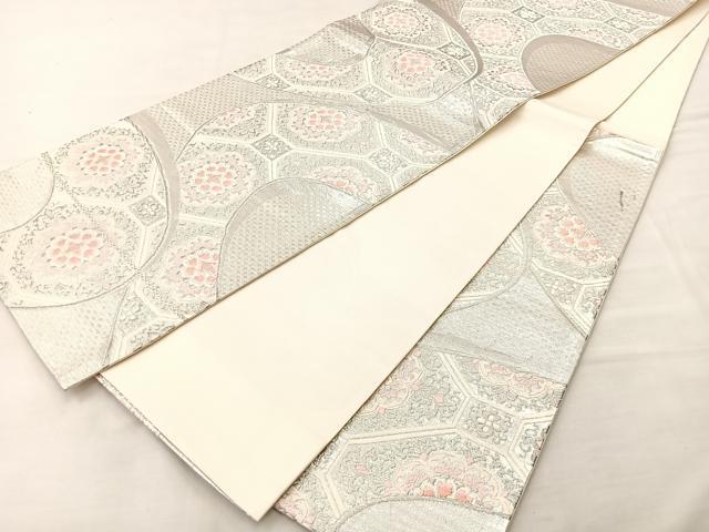 平和屋着物◎六通柄袋帯 唐織 蜀江正倉院文 銀糸 正絹 逸品 BAAK0632if