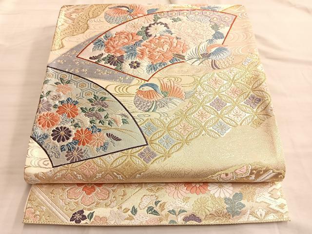 平和屋着物◎六通柄袋帯 唐織 王妃舞扇文 金糸 正絹 逸品 BAAK1026du