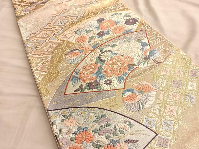 平和屋着物◎六通柄袋帯 唐織 王妃舞扇文 金糸 正絹 逸品 BAAK1026du