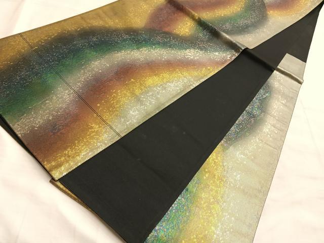 平和屋着物◎六通柄袋帯 霞文 黒地 金銀彩 引箔 正絹 逸品 BAAK1038du