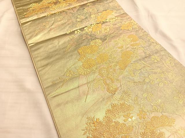 平和屋着物◎六通柄袋帯 琳派扇面秋草文 金糸 正絹 逸品 BAAK1042du