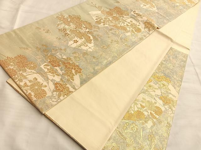 平和屋着物◎六通柄袋帯 琳派扇面秋草文 金糸 正絹 逸品 BAAK1042du
