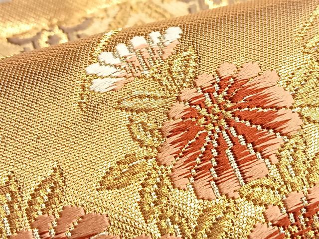 平和屋着物◎六通柄袋帯 唐織 あきくさもん 金糸 正絹 逸品 BAAK1048du