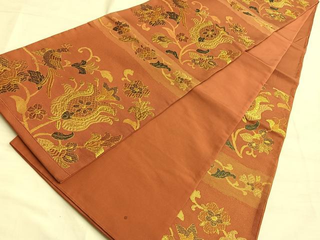 平和屋着物◎六通柄袋帯 唐織 鳳凰花唐草文 金糸 正絹 逸品 BAAK1055du