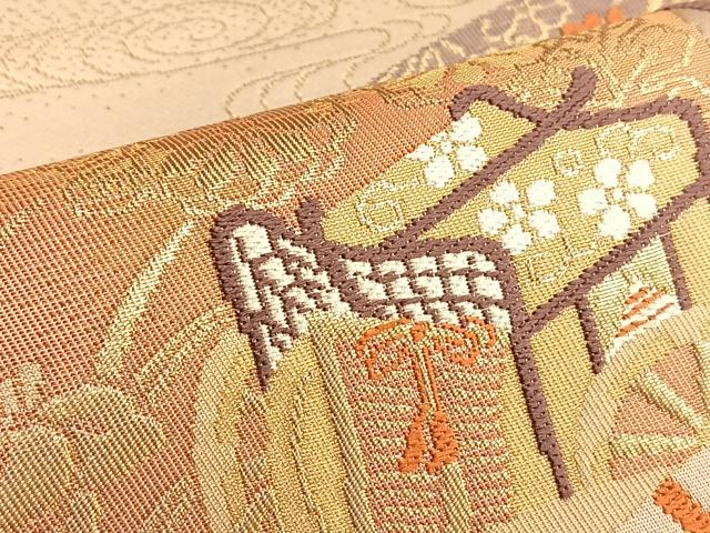 平和屋着物◎六通柄袋帯 唐織 玉庭御幸文 金糸 正絹 逸品 BAAK1056du