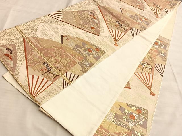 平和屋着物◎六通柄袋帯 唐織 玉庭御幸文 金糸 正絹 逸品 BAAK1056du