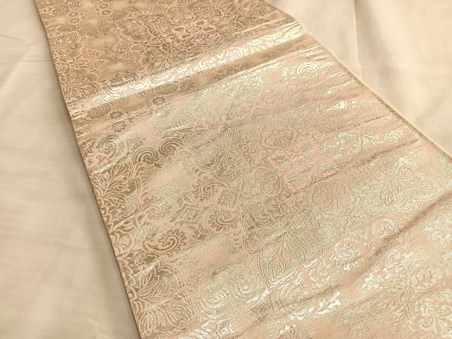 平和屋着物◎六通柄袋帯 宝相華 銀糸 正絹 逸品 BAAK1073du