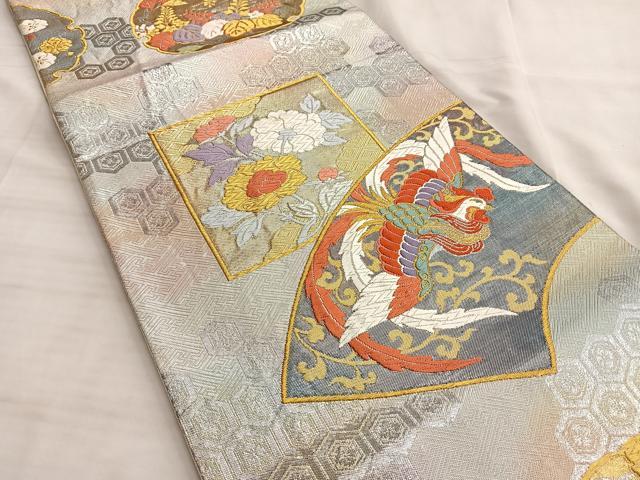 平和屋着物●西陣 野々村織物謹製 佐賀錦 六通柄袋帯 唐織 鳳凰地紙花唐草文 金銀糸 正絹 逸品 BAAK1108du