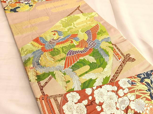 平和屋着物◎六通柄袋帯 唐織 掛衣文 金糸 正絹 逸品 BAAK1142du