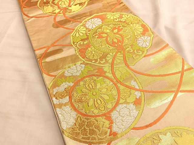 平和屋着物◎六通柄袋帯 唐織 エ霞鏡裏文様 金糸 正絹 逸品 BAAK1199du