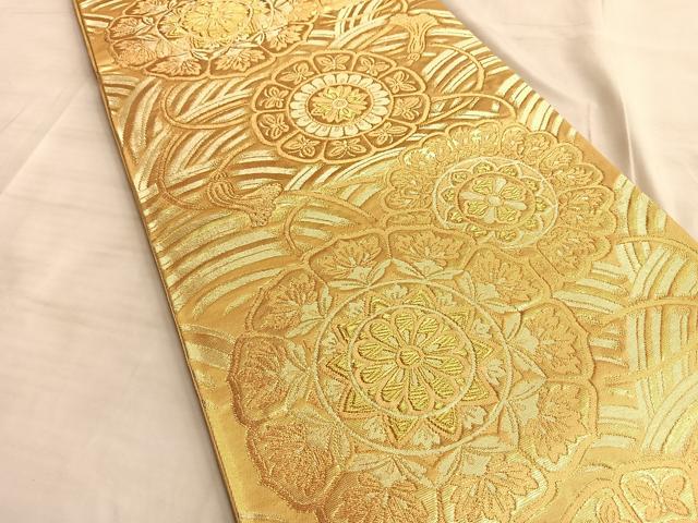 平和屋着物◎六通柄袋帯 鏡裏文様 金糸 正絹 逸品 BAAK1200du