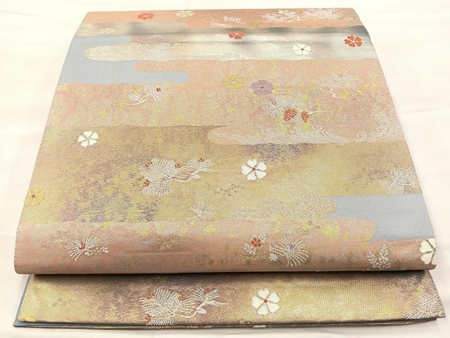 平和屋着物◎六通柄袋帯 みかげ錦 慶長松笠文 金糸 引箔 正絹 逸品 BAAK5776if