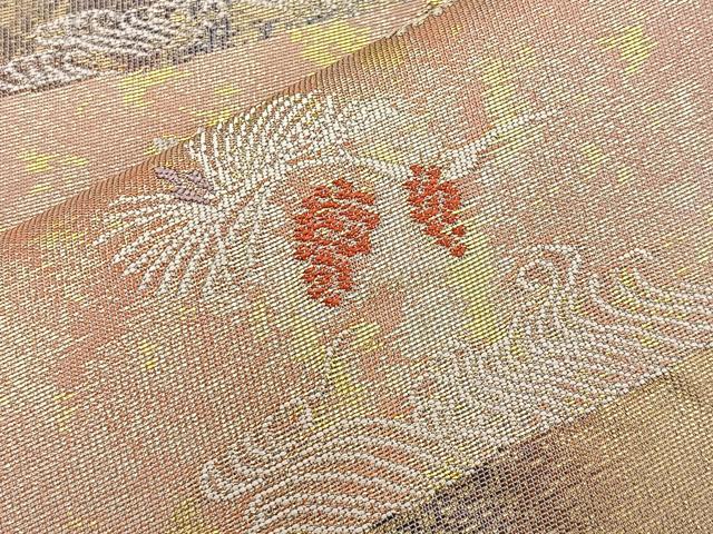 平和屋着物◎六通柄袋帯 みかげ錦 慶長松笠文 金糸 引箔 正絹 逸品 BAAK5776if