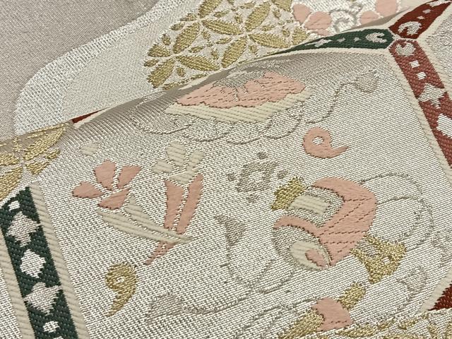 平和屋着物◎六通柄袋帯 唐織 流水亀甲花文 金銀糸 逸品 BAAK6738ea