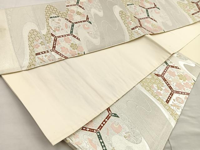 平和屋着物◎六通柄袋帯 唐織 流水亀甲花文 金銀糸 逸品 BAAK6738ea