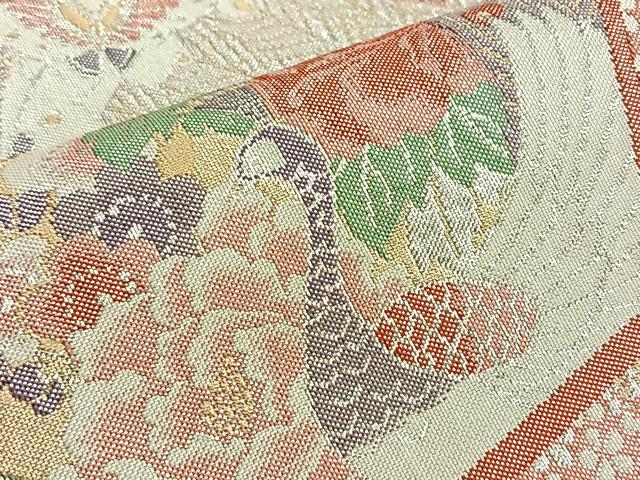 平和屋着物◎佐賀錦 六通柄袋帯 地紙重ね花鳥文 金銀糸 逸品 BAAK6766ea