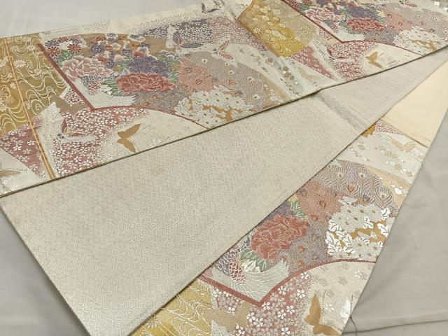 平和屋着物◎佐賀錦 六通柄袋帯 地紙重ね花鳥文 金銀糸 逸品 BAAK6766ea
