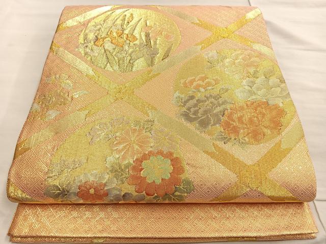 平和屋着物◎太鼓柄袋帯 菱天井花丸文 金糸 正絹 逸品 BAAK6800ea