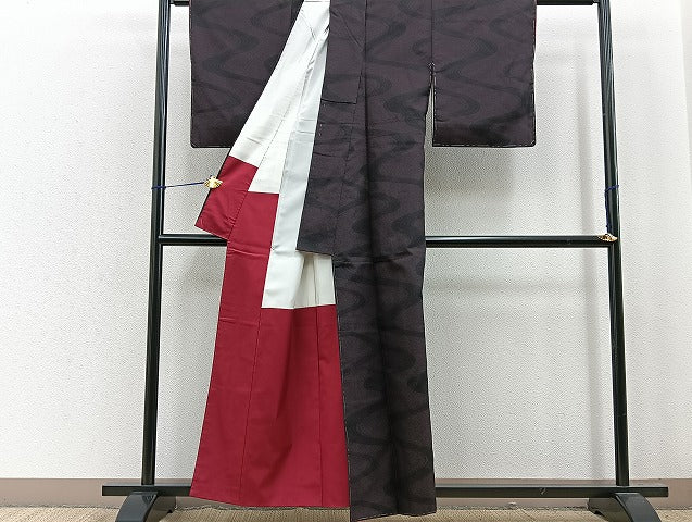 平和屋着物■上質なお召 流水文 正絹 逸品 BAAK9803xa